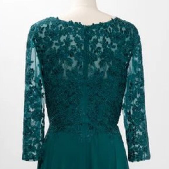 New A-Line Formal Floral Lace Embellished MOB Maxi Gown w/ 3/4 Sleeves TC M2758Q - Picture 7 of 8